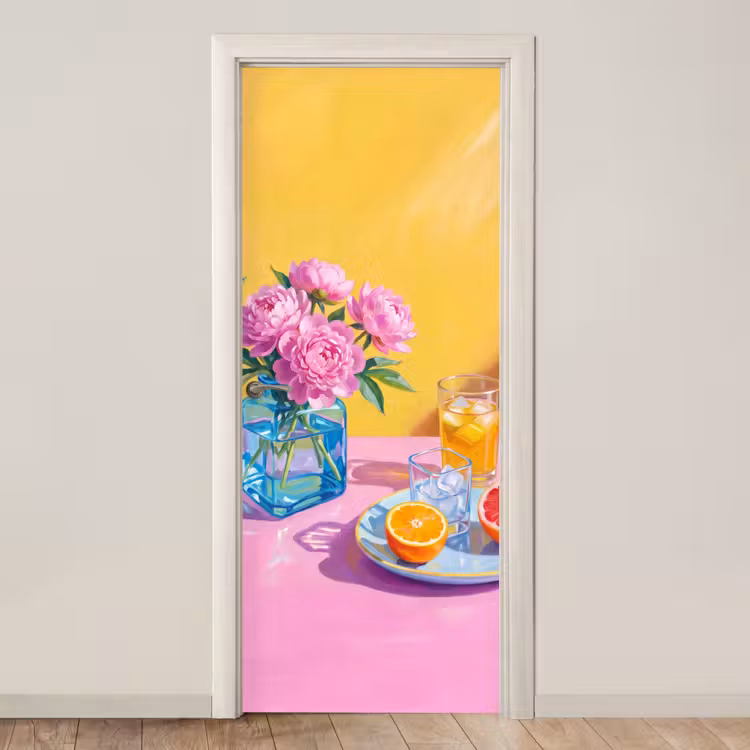 Deursticker - Bloemen - Roze - Modern - Bloemen - Roze - Modern deurposter klein