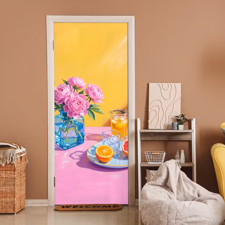 Deursticker - Bloemen - Roze - Modern - Bloemen - Roze - Modern deurposter klein