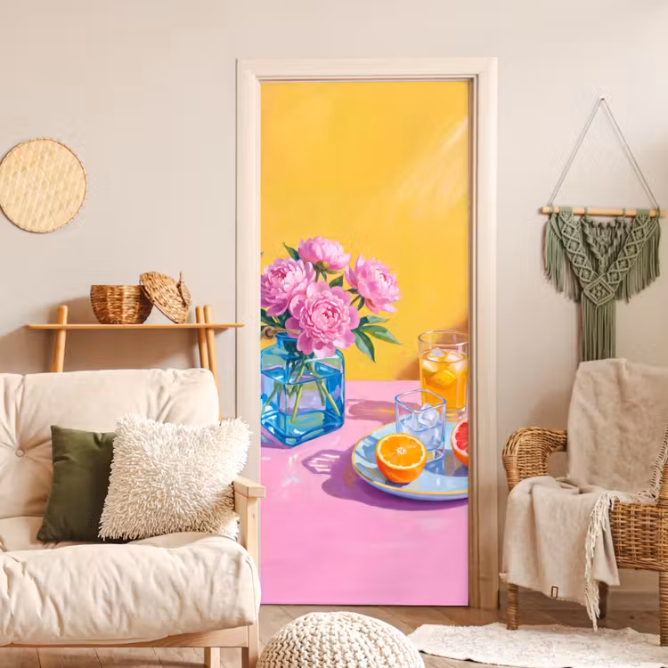Deursticker - Bloemen - Roze - Modern - Bloemen - Roze - Modern deurposter klein