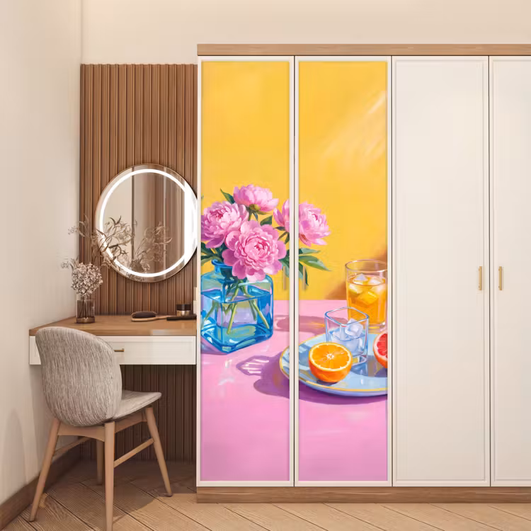 Deursticker - Bloemen - Roze - Modern - Bloemen - Roze - Modern deurposter klein