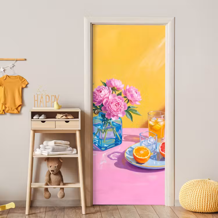 Deursticker - Bloemen - Roze - Modern - Bloemen - Roze - Modern deurposter klein
