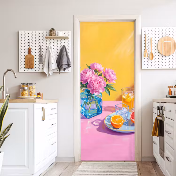 Deursticker - Bloemen - Roze - Modern - Bloemen - Roze - Modern deurposter klein