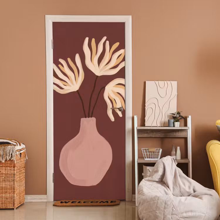 Bloemen - Vaas - Abstract - Modern - Aardetinten deurposter klein -sfeer1