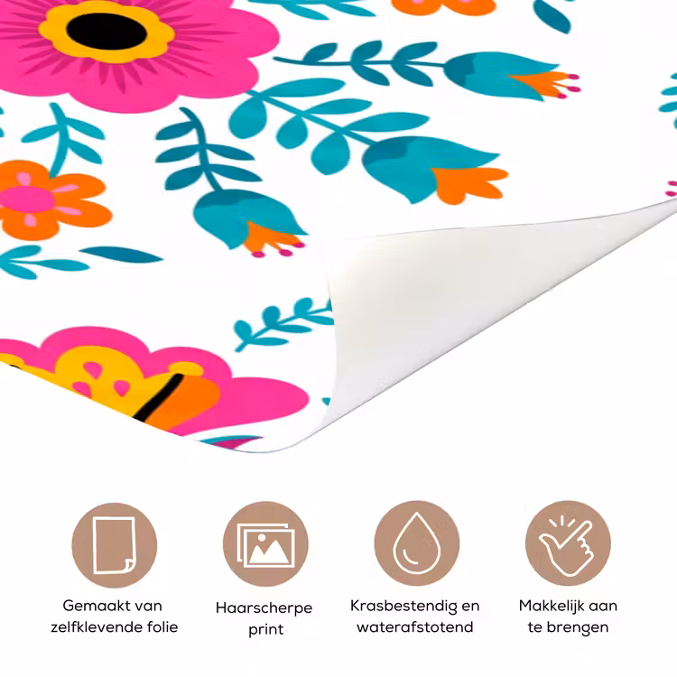 Bloemen - Vogel - Patroon - Kleurrijk - Modern deurposter klein -closeup_NL