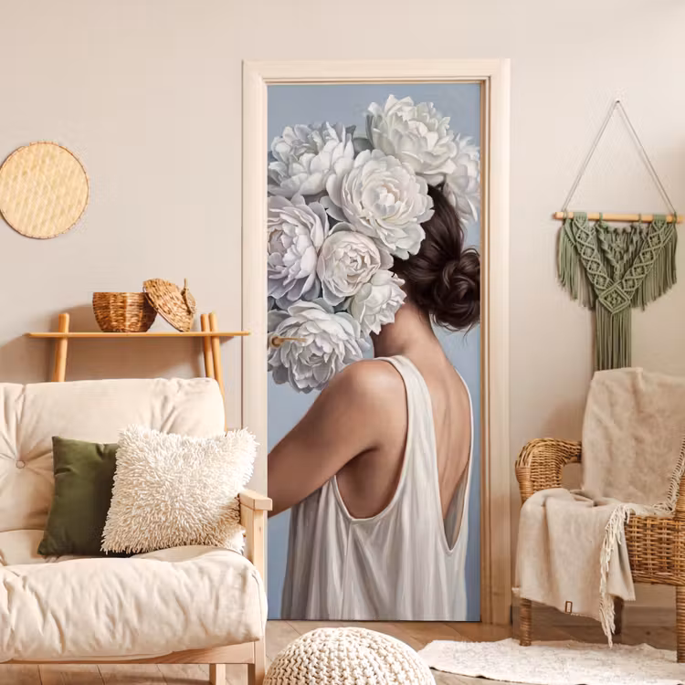 Bloemen - Vrouw - Wit deurposter klein -sfeer2