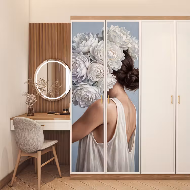 Bloemen - Vrouw - Wit deurposter klein -sfeer3