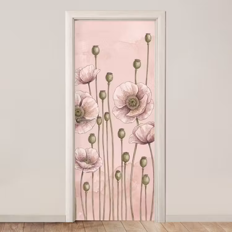 Bloemen - Zomer - Natuur - Aquarel - Roze deurposter klein -3d_beige