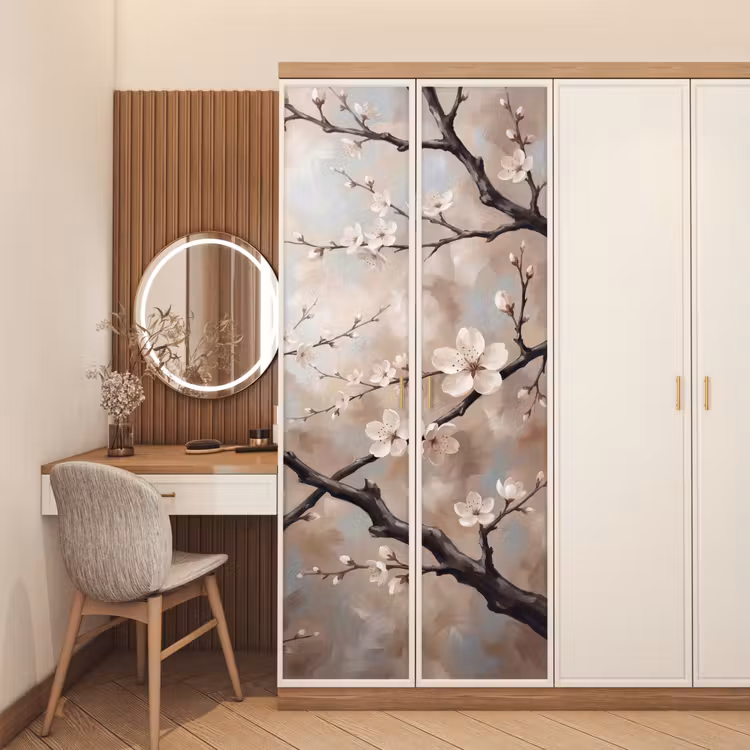 Bloesem - Takken - Schilderij - Beige - Serene deurposter klein -sfeer3