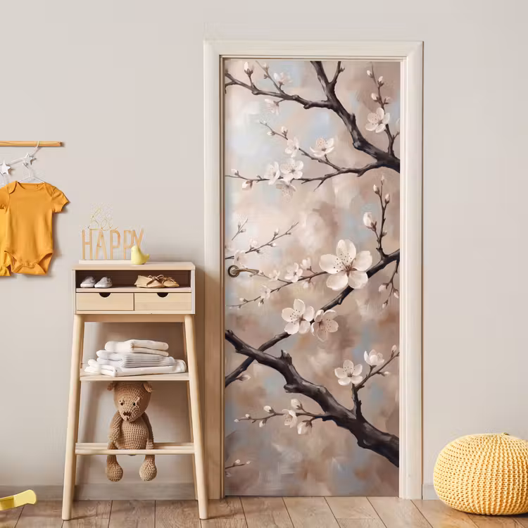 Bloesem - Takken - Schilderij - Beige - Serene deurposter klein -sfeer4
