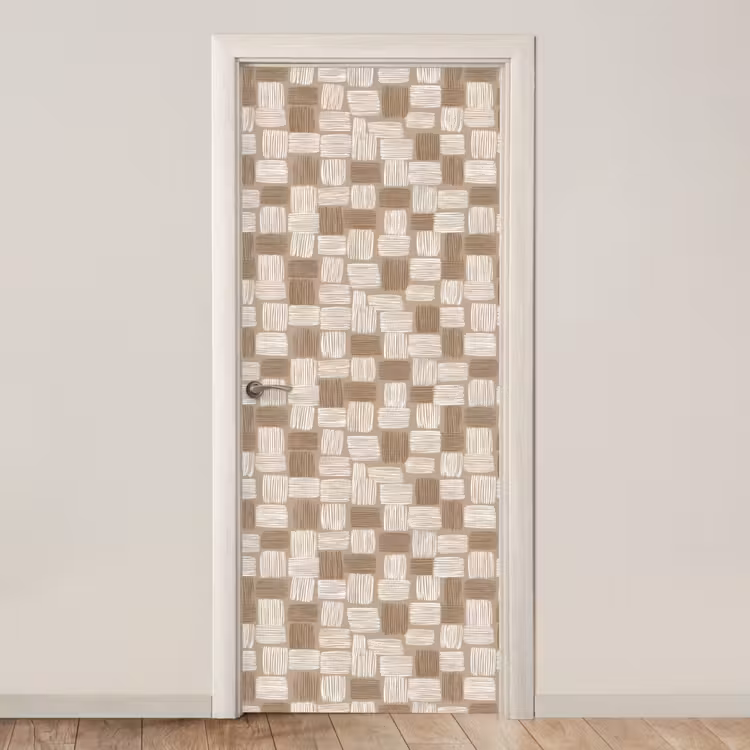 Blok - Patroon - Bruin deurposter klein 289 -3d_beige