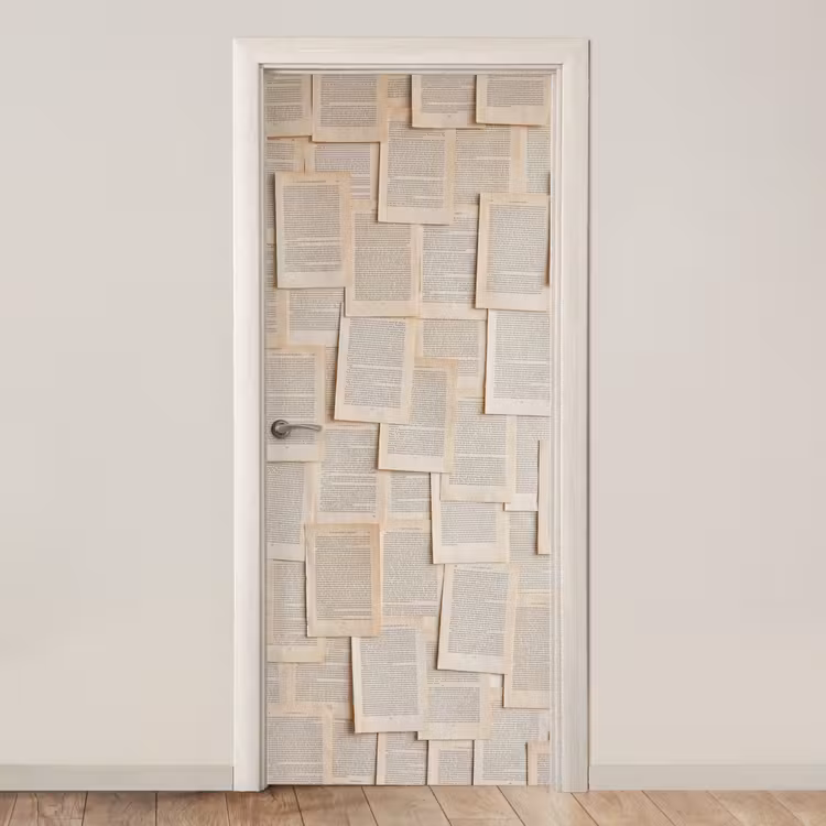Boekpagina - Collage - Literatuur - Vintage - Beige deurposter klein -3d_beige