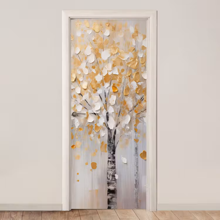 Bomen - Aquarel - Kunst - Natuur deurposter klein -3d_beige