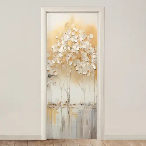 Bomen - Kunst - Acryl - Natuur deurposter klein -3d_beige