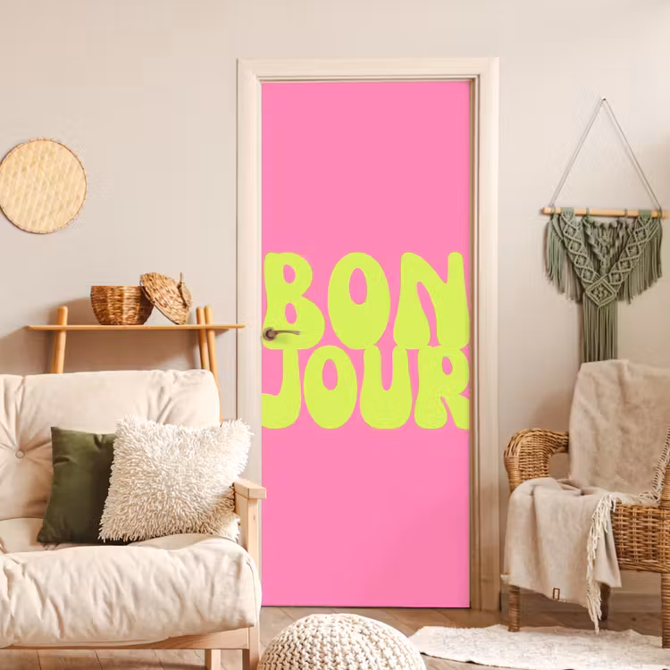 Bonjour - Roze - Fel groen deurposter klein -sfeer2