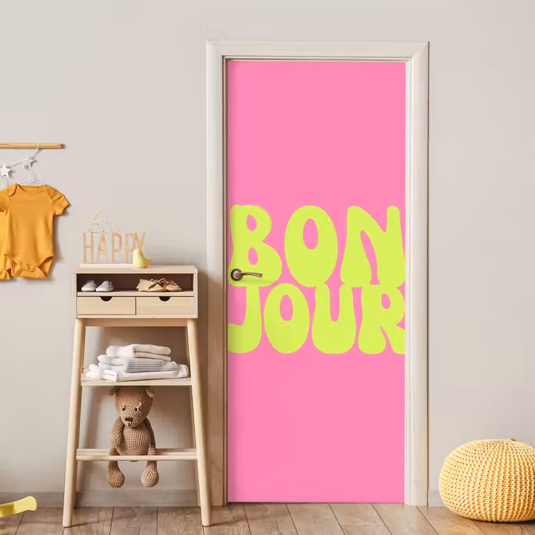 Bonjour - Roze - Fel groen deurposter klein -sfeer4