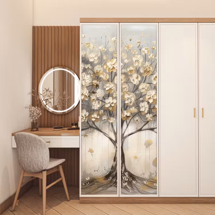 Boom - Beige - Goud - Verflook - Grijs deurposter klein -sfeer3