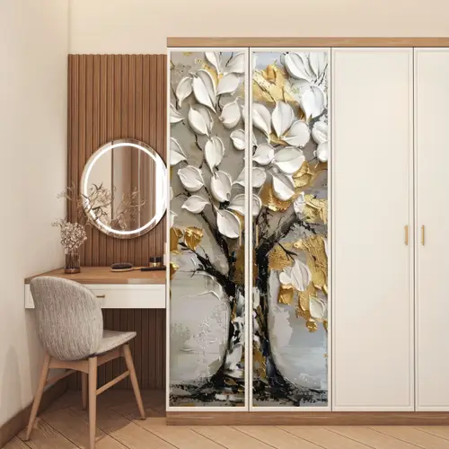 Boom - Beige - Grijs - Goud - Abstract deurposter klein -sfeer3