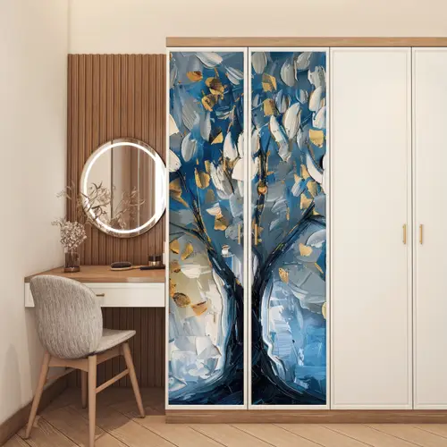 Boom - Blauw - Goud - Abstract deurposter klein -sfeer3