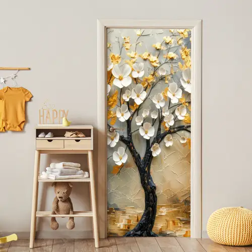 Boom - Bloemen - Goud - Beige deurposter klein -sfeer4
