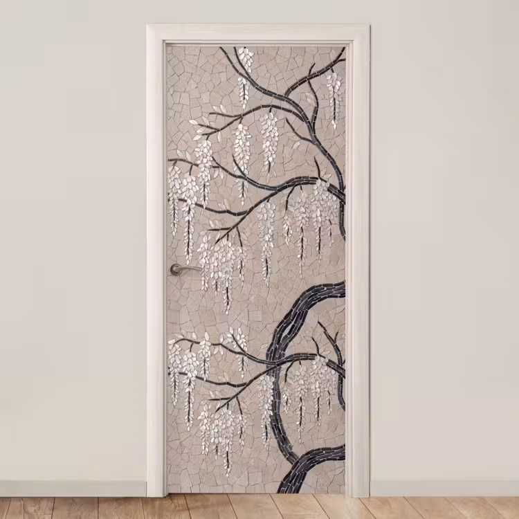 Boom - Bloemen - Mozaïek - Kunst - Wit deurposter klein -3d_beige