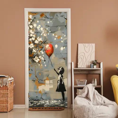 Boom - Graffiti - Banksy Style - Balloon Girl deurposter klein -sfeer1