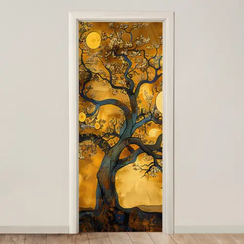 Boom - Levensboom - Abstract - Goud deurposter klein -3d_beige
