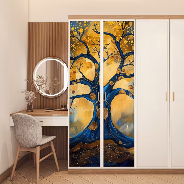 Boom - Levensboom - Blauw - Goud deurposter klein -sfeer3