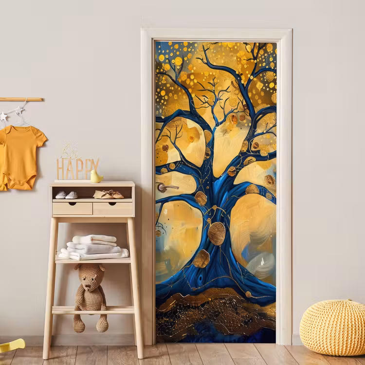 Boom - Levensboom - Blauw - Goud deurposter klein -sfeer4