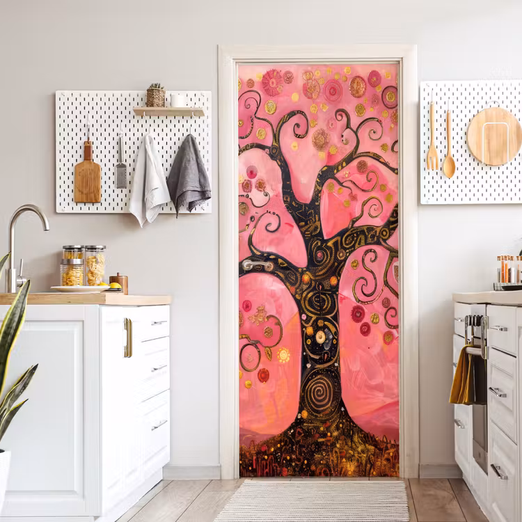 Boom - Levensboom - Roze - Goud deurposter klein -sfeer5
