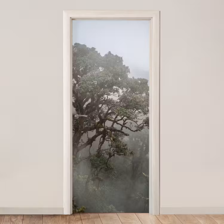 Boom - Mistig - Bos - Groen - Natuur deurposter klein -3d_beige