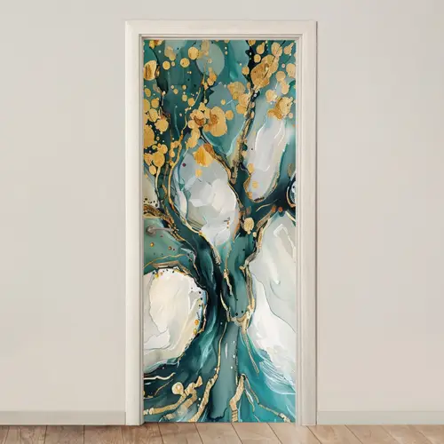 Boom - Modern - Verflook - Turquoise - Goud deurposter klein -3d_beige