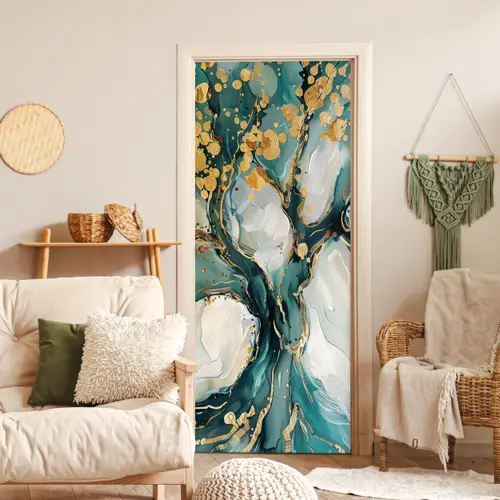 Boom - Modern - Verflook - Turquoise - Goud deurposter klein -sfeer2