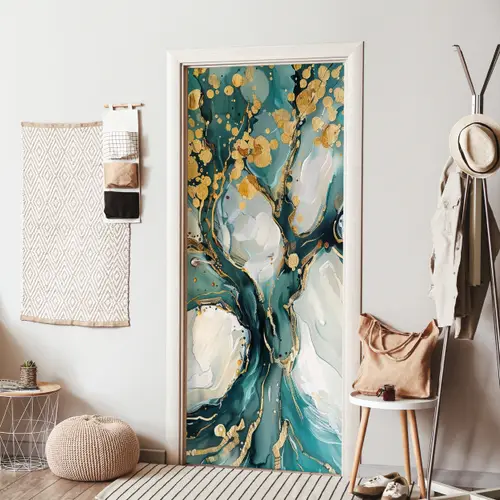 Boom - Modern - Verflook - Turquoise - Goud deurposter klein -sfeer6