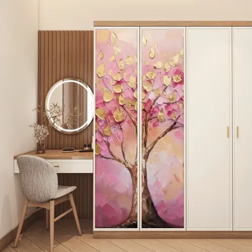 Boom - Roze - Goud - Modern deurposter klein -sfeer3