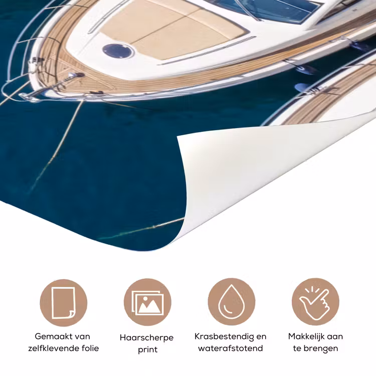 Boot - Jachthaven - Water - Zomer - Blauw deurposter klein -closeup_NL