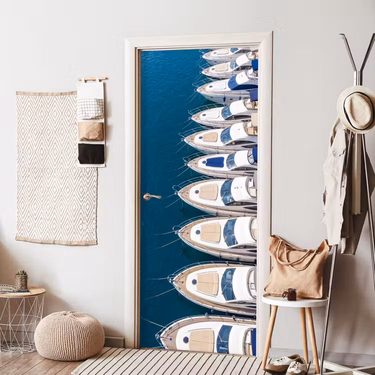 Boot - Jachthaven - Water - Zomer - Blauw deurposter klein -sfeer6
