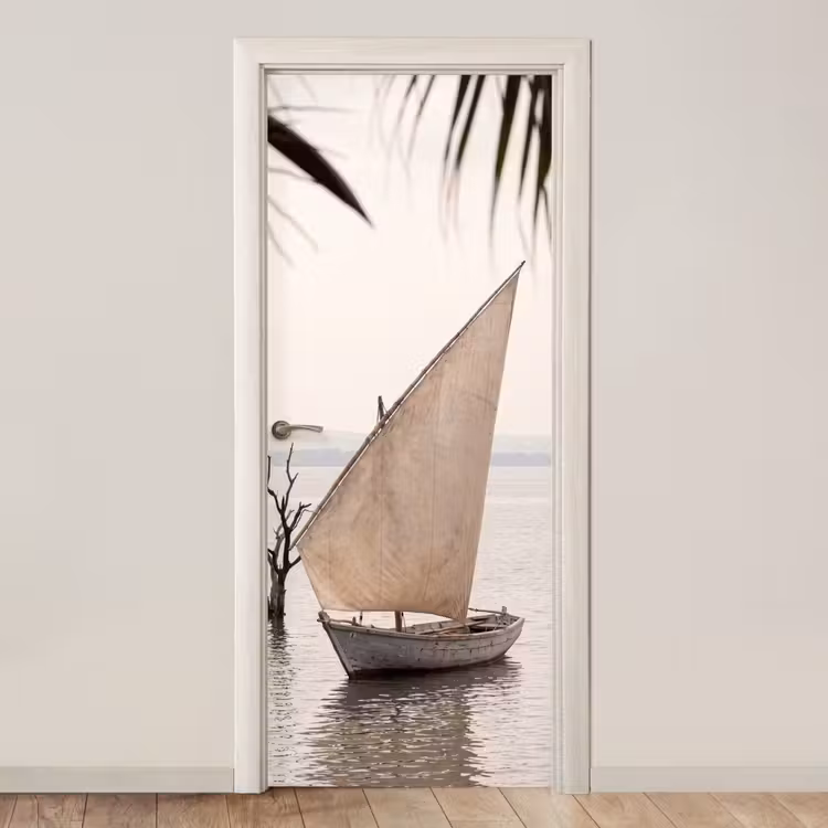 Boot - Zeil - Water - Tropisch - Natuur deurposter klein -3d_beige