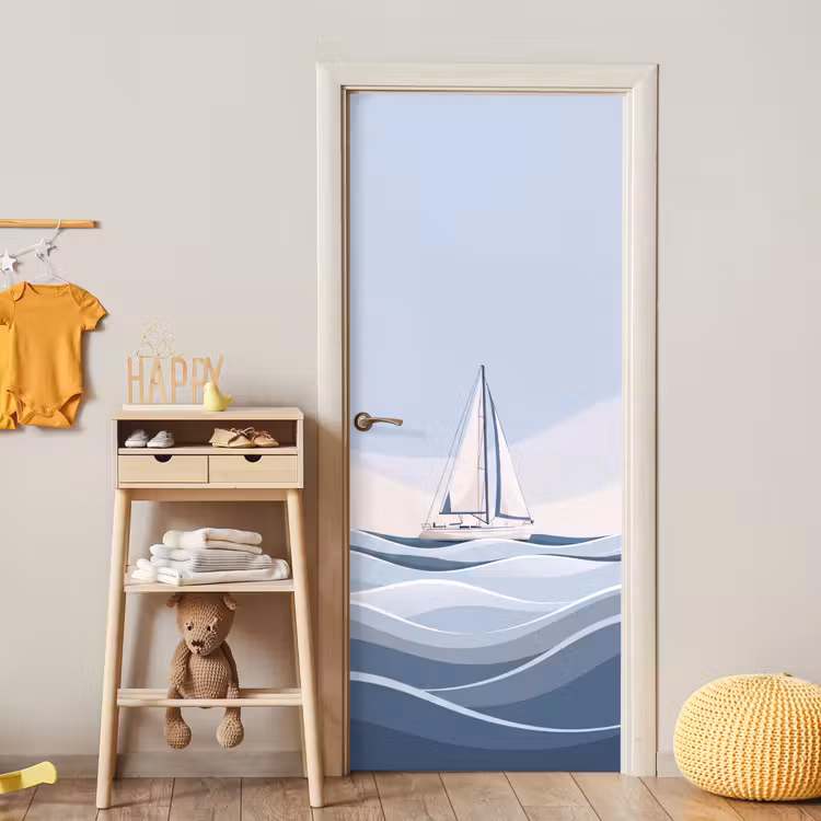 Boot - Zeil - Zee - Modern - Beige deurposter klein -sfeer4