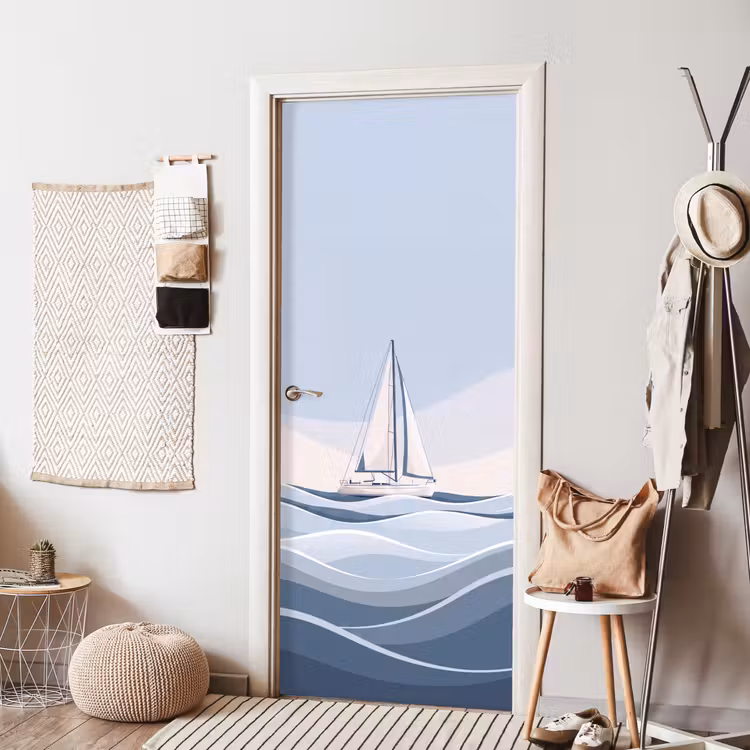 Boot - Zeil - Zee - Modern - Beige deurposter klein -sfeer6