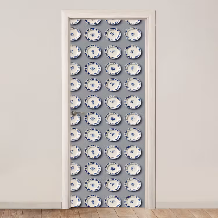 Borden - Bloemen - Blauw - Wit deurposter klein 289 -3d_beige