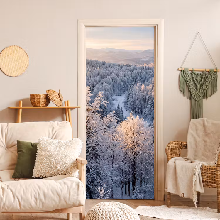 Bos - Bergen - Goud - Winter - Warm deurposter klein -sfeer2
