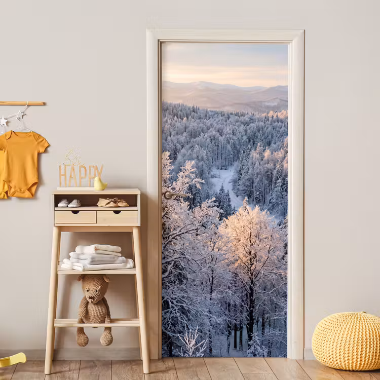 Bos - Bergen - Goud - Winter - Warm deurposter klein -sfeer4