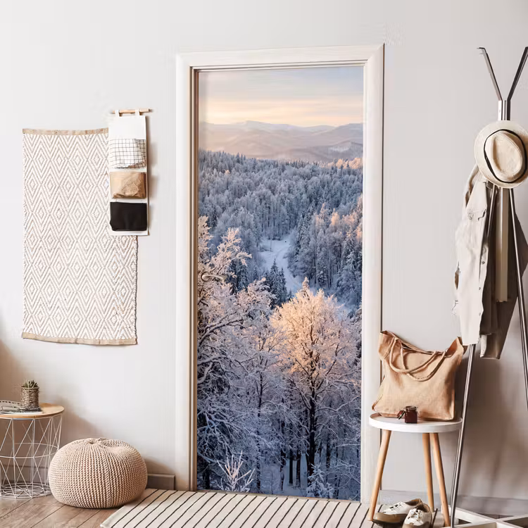 Bos - Bergen - Goud - Winter - Warm deurposter klein -sfeer6