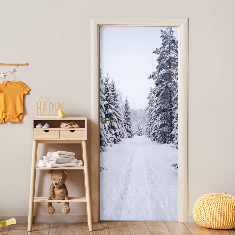 Bos - Winter - Sneeuw - Pad - Natuur deurposter klein -sfeer4