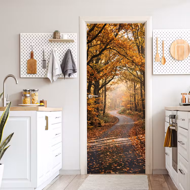 Bospad - Herfstbos - Bladeren - Oranje - Nostalgisch deurposter klein -sfeer5