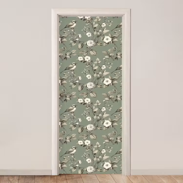 Botanisch - Vogels - Groen deurposter klein 289 -3d_beige