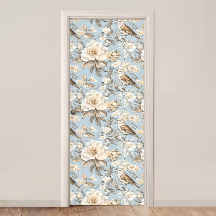 Botanisch - Zangvogel - Blauw deurposter klein 289 -3d_beige