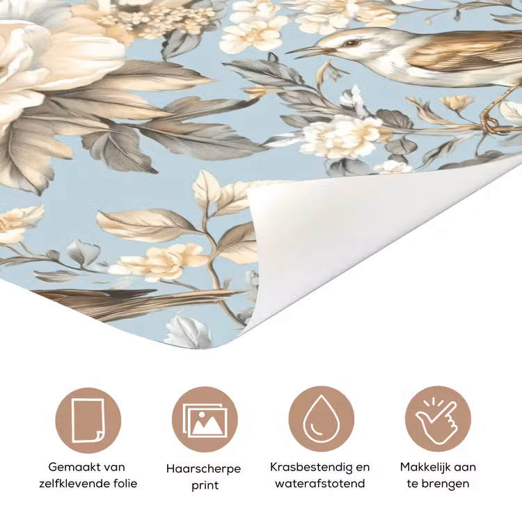 Botanisch - Zangvogel - Blauw deurposter klein 289 -closeup_NL