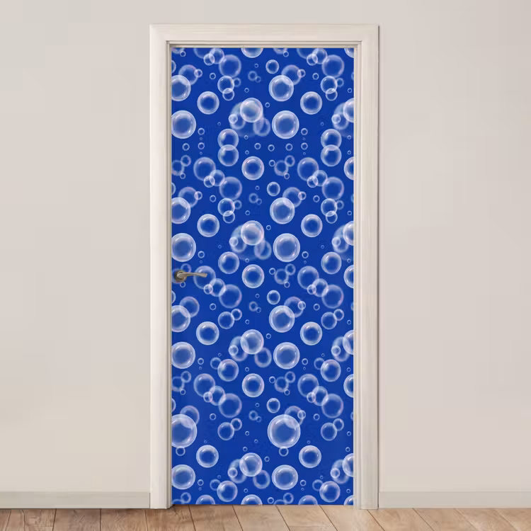 Bubbels - Patroon - Blauw deurposter klein -3d_beige