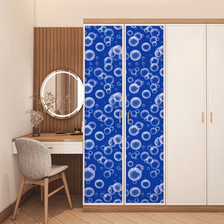 Bubbels - Patroon - Blauw deurposter klein -sfeer3